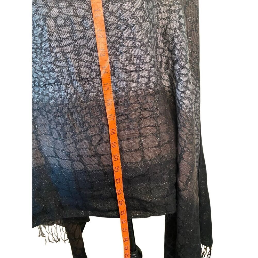 Black Gray Animal Print Lightweight Shawl Scarf Ombre Wrap Metallic Fringe - Picture 9 of 10
